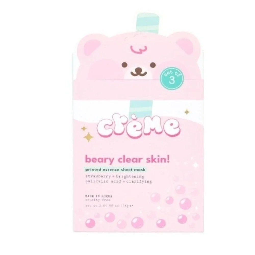 The Crème Shop Headband Plush Pink + 5 Beary Clear Skin Sheet Masks NWT‎ Bundle